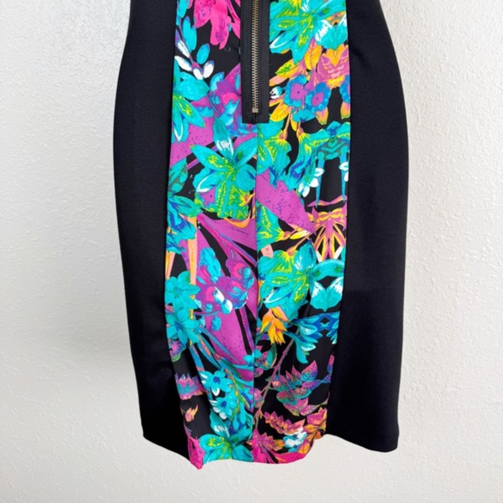 NWT Nicole by Nicole Miller Floral tropical Sheath Dress Black Cutout Back 4 - Picture 7 of 8